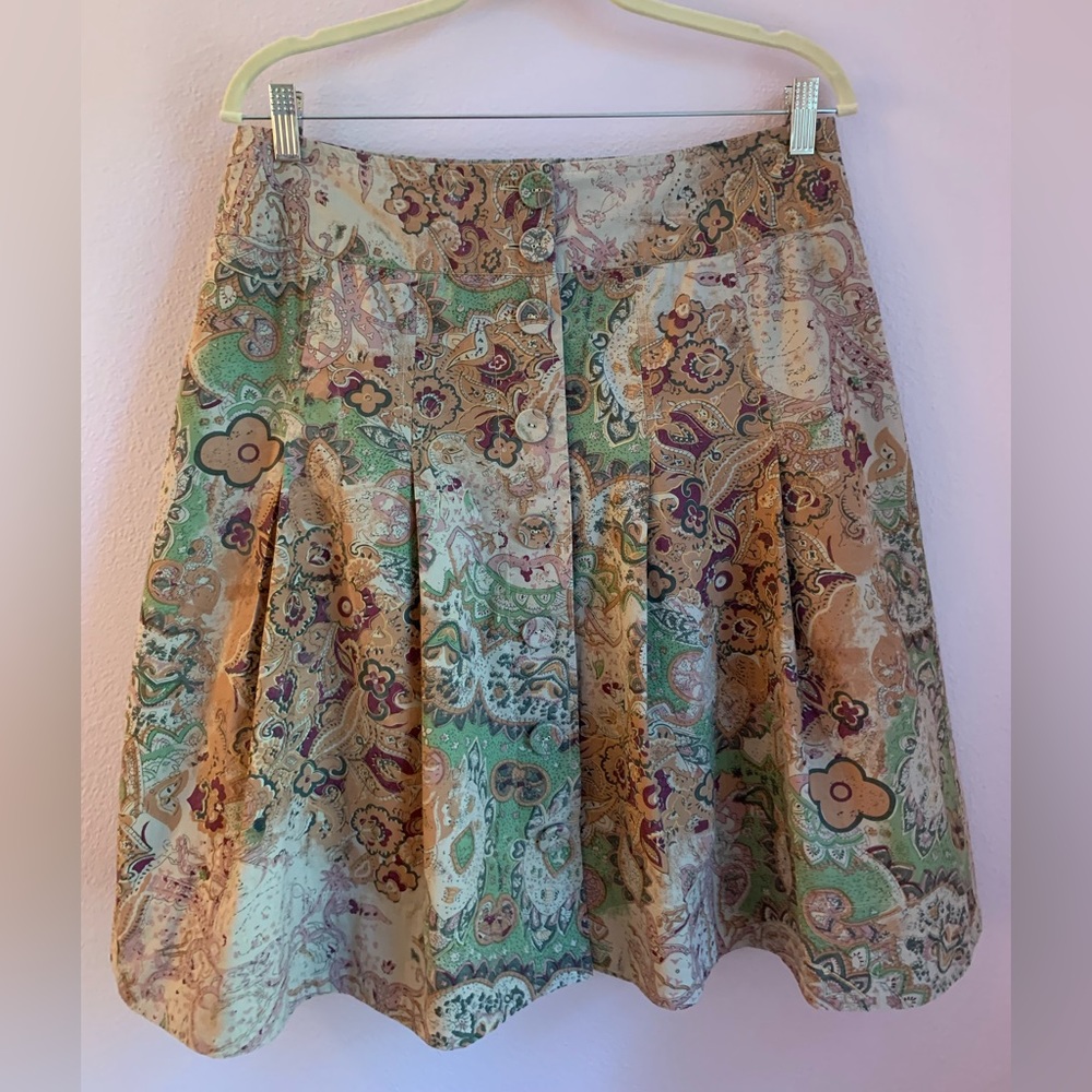 Territory Ahead cotton a-line skirt in tan/wine abstract floral